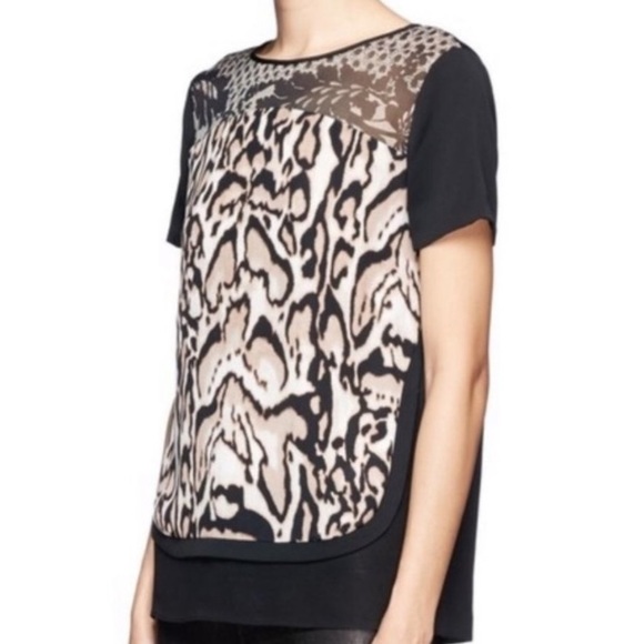 Diane Von Furstenberg 100% Silk Animal Print Short Sleeve Blouse - Picture 12 of 12